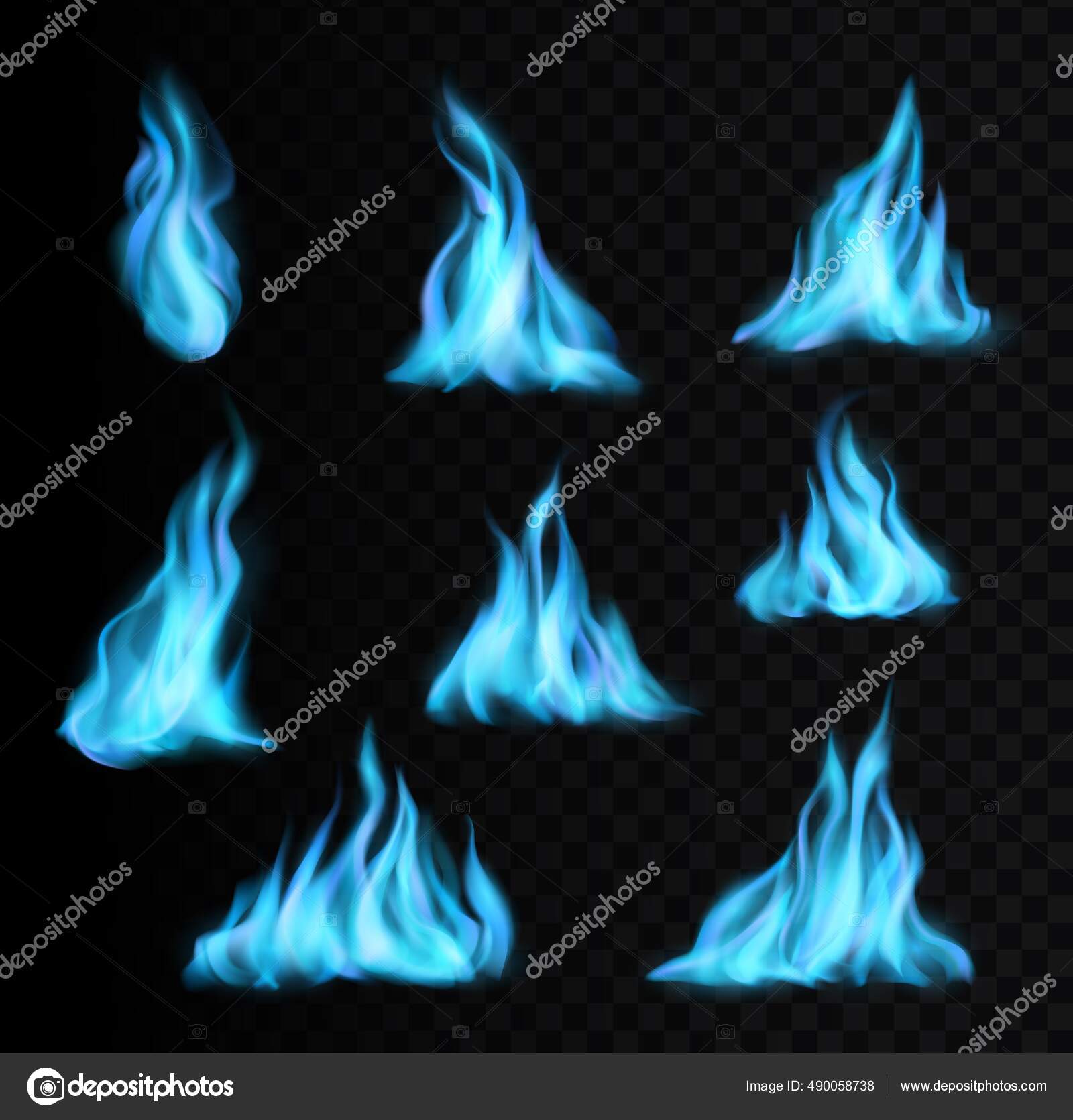Gás Natural Queimando Chamas Azuis Ícones Luz Fogo Realistas Ícones imagem  vetorial de Seamartini© 490058738